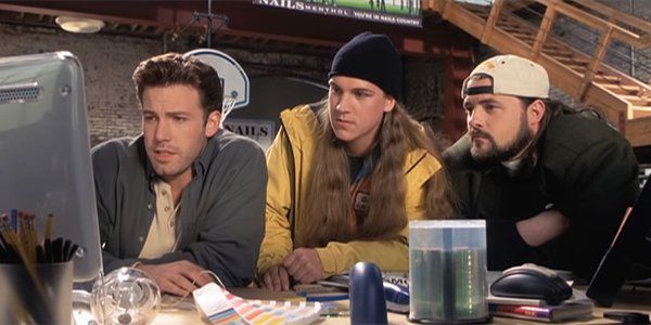 Still from Jay and Silent Bob Strike Back with Ben Affleck, Jason Mewes, and Kevin Smith.